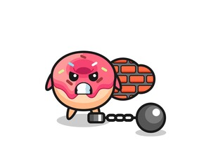 Obraz na płótnie Canvas Character mascot of doughnut as a prisoner