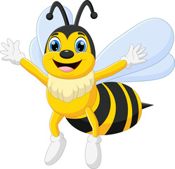 cartoon cute bee waving on white background