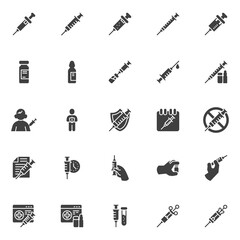 Vaccination related vector icons set