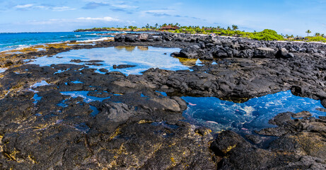 Fototapeta na wymiar Tide Pools Formed In Ancient Lava Flows Near Wawahiaa Point, Honokohua National Historic Park, Hawaii Island, Hawaii, USA