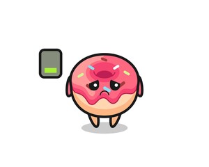 doughnut mascot character doing a tired gesture