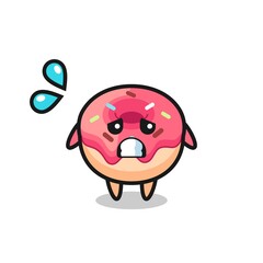 doughnut mascot character with afraid gesture