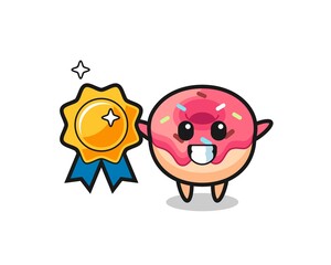 doughnut mascot illustration holding a golden badge