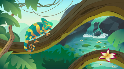 Jungle landscape cartoon vector illustration © Roman
