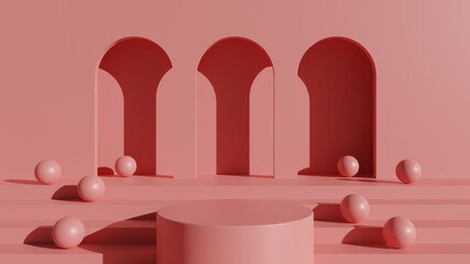 Product display and Pedestal for display concept.Blank product stand with geometrical form on pastel color background for new product,banner,sale,cosmetic,presentation.with copy space.3D render