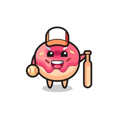 Cartoon character of doughnut as a baseball player