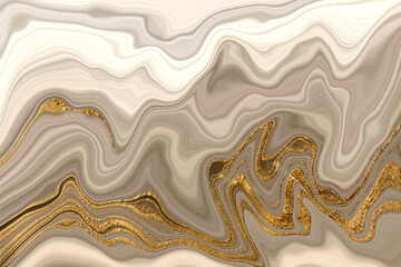 Marble light beige stone texture imitation. Light wall background with gold vein.