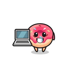 Mascot Illustration of doughnut with a laptop
