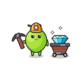 Character Illustration of coconut as a miner