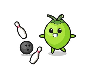Character cartoon of coconut is playing bowling