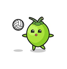 Character cartoon of coconut is playing volleyball