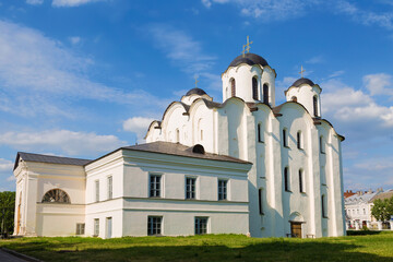 Fototapeta na wymiar Nikolo-Dvorishchensky Cathedral on the trading side of Veliky Novgorod. Novgorod, Russia