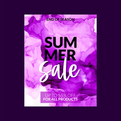 Summer Sale banner template with alcohol ink background