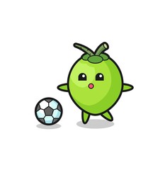 Illustration of coconut cartoon is playing soccer