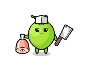 Illustration of coconut character as a butcher