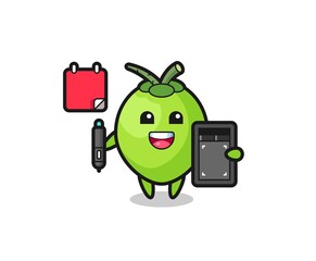 Illustration of coconut mascot as a graphic designer