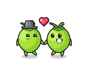 coconut cartoon character couple with fall in love gesture