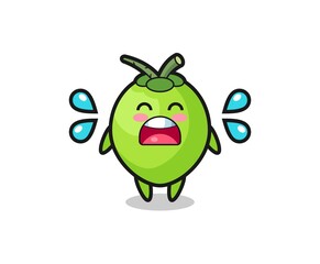 coconut cartoon illustration with crying gesture