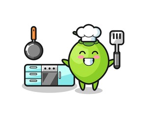 coconut character illustration as a chef is cooking