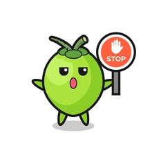 coconut character illustration holding a stop sign
