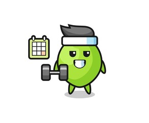 coconut mascot cartoon doing fitness with dumbbell