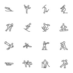 Winter sport activities line icons set