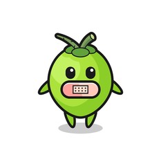 Cartoon Illustration of coconut with tape on mouth