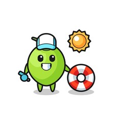 Cartoon mascot of coconut as a beach guard