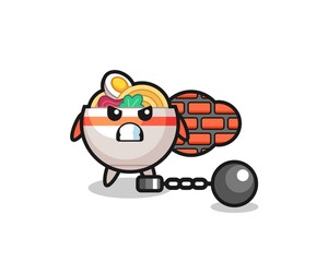 Character mascot of noodle bowl as a prisoner
