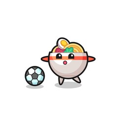 Illustration of noodle bowl cartoon is playing soccer