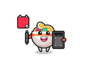 Illustration of noodle bowl mascot as a graphic designer
