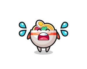 noodle bowl cartoon illustration with crying gesture