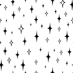 Black sparkles on white background. Vector seamless pattern. Used for prints, wallpaper, wrapping paper.