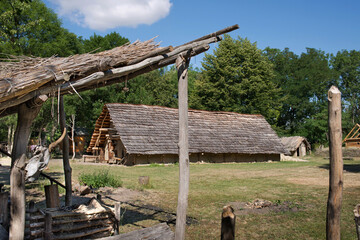 Fototapeta na wymiar Medieval wooden house. Replica in the open-air museum. Czech Republic.