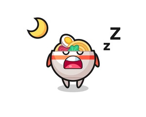 noodle bowl character illustration sleeping at night