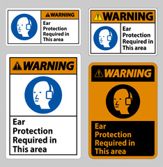 Warning Sign Ear Protection Required In This Area Symbol