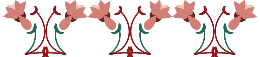 Seamless floral vector element, border pattern, braid, lint, border decoration, edges, pink, green, burgundy color