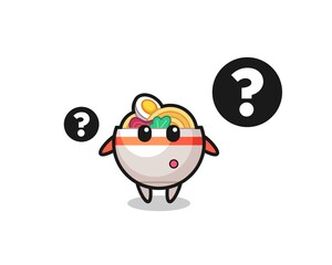 Cartoon Illustration of noodle bowl with the question mark