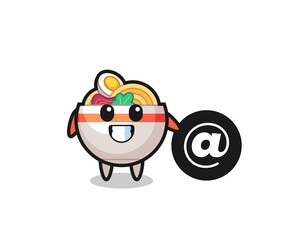 Cartoon Illustration of noodle bowl standing beside the At symbol