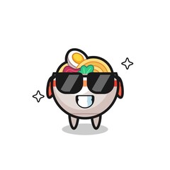 Cartoon mascot of noodle bowl with cool gesture