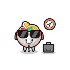 Cartoon mascot of noodle bowl as a businessman