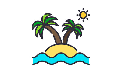 Fototapeta na wymiar Island Beach Vacation Summer Palm Trees Illustration Vector Image Isolated