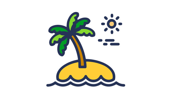 Palm Tree Sun Beach Island Illustration Vector Image Isolated
