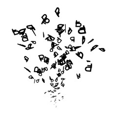 Russian ruble signs stream silhouette isolated on white background. Vector illustration