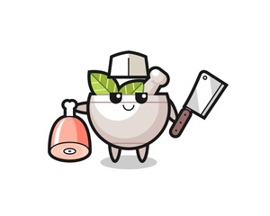 Illustration of herbal bowl character as a butcher