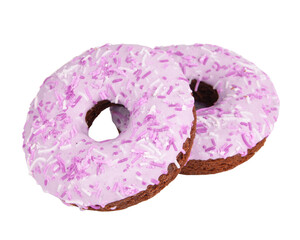 Violet blueberry glazed donuts isolated on the white background