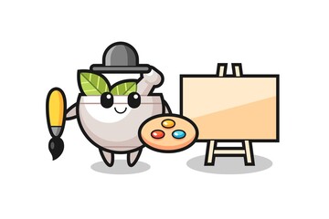 Illustration of herbal bowl mascot as a painter