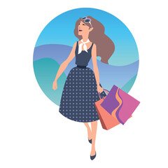 Smiling fashionista girl with shopping bags