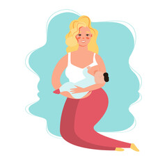 Breastfeeding - mother feeding a baby with breast. Concept vector illustration in cartoon style.
World Breastfeeding Week, 1-7 August. Concept vector illustration in cartoon style.

