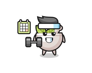 herbal bowl mascot cartoon doing fitness with dumbbell